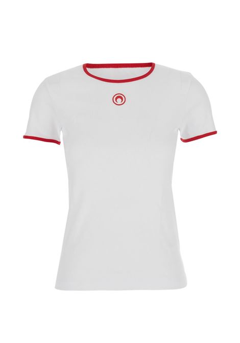 T-shirt moon logo bicolor baby fit donna bianca e rossa MARINE SERRE | UTT014ACJER0008WH17